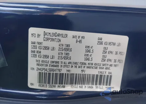 2006 Chrysler Town & Country Touring из США, поврежденный, VIN 2A4GP54L56R647787